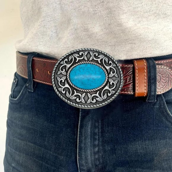 Cowboy Rodeo Running Horse Antique Floral Engraved Rope Edge Design Belt Buckle - Picture 3 of 7